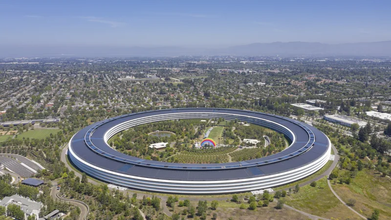 Aerial view of the circular Apple Park campus in Cupertino.