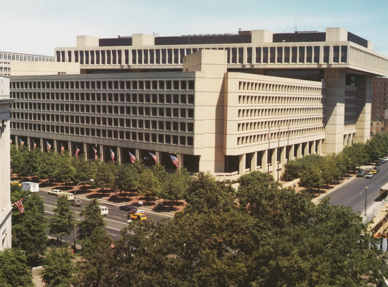 Wide view of the J. Edgar Hoover FBI headquarters building in Washington, D.C.