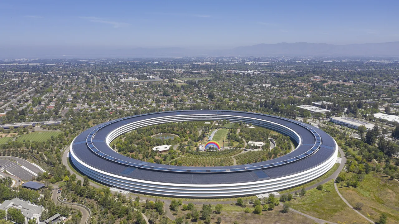 Aerial view of the circular Apple Park campus in Cupertino.