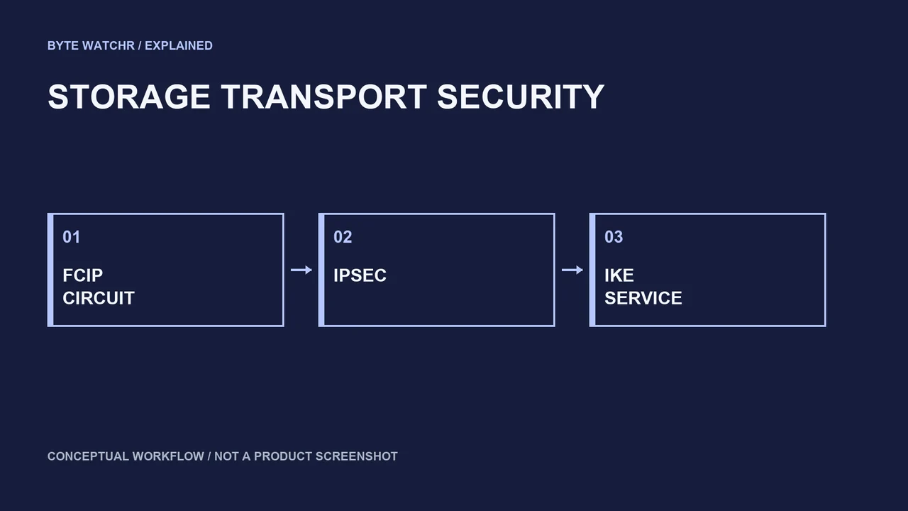 An IPsec-enabled FCIP circuit depends on IKE service availability. Conceptual graphic, not a Brocade topology.